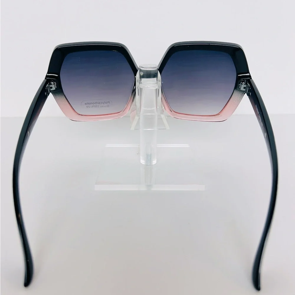 Sunglasses Women's Black Purple With Gold Hexagon Shaped Oversized Shades NEW